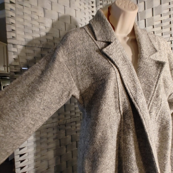 Ladies Long Sweater Jacket Size M Cardigan Black Tweed Pockets - Picture 3 of 11